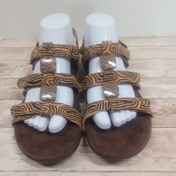 Vionic Orthotic Insole Footbed Brown Black Tan Cork Faux Woodgrain Size 9 Sandal - Picture 7 of 14